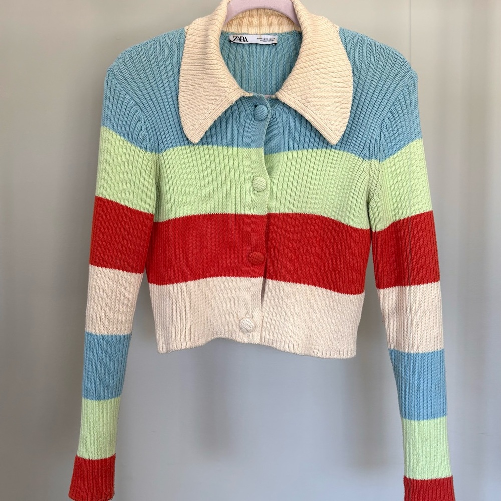 Zara Women's Colorblock Cardigan - Red, Blue, Green, Cream